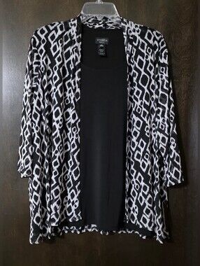 Stitch Black & White Geometric Women's Layered Blouse Attached Top Size 2X